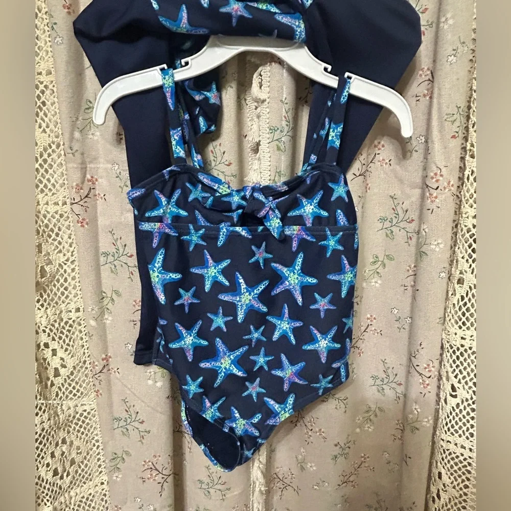 Lands’ End One Piece Deep Sea Navy Swimsuit (4) & Rash Guard‎ (5) New